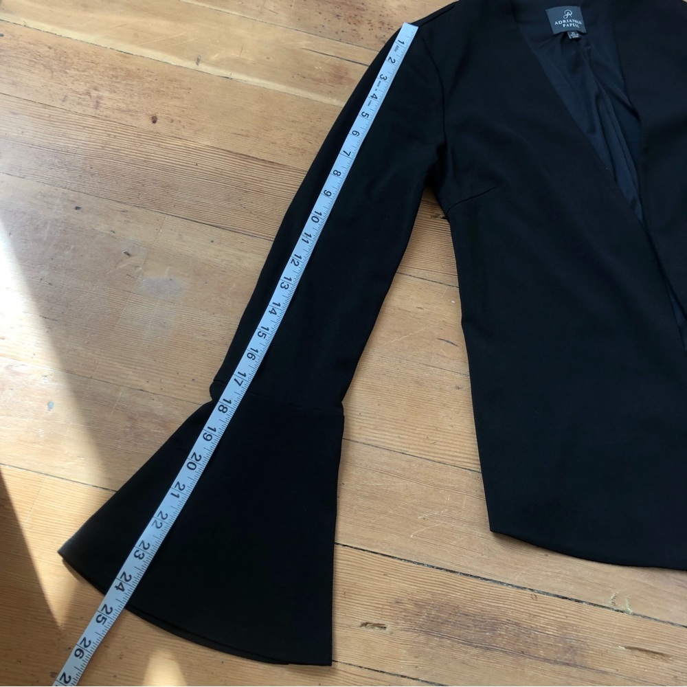 Adrianna Papell Black Bell Sleeve Open Front Asymmetrical Blazer Sz XS - Picture 12 of 15